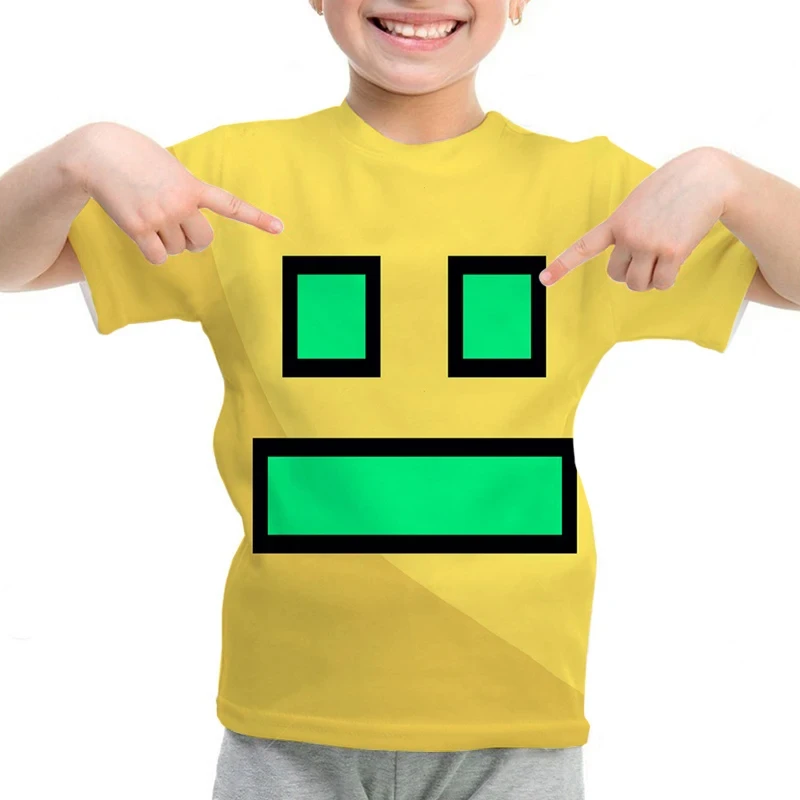 Cartoon Kids T-Shirts Geometry Dash Casual Funny Short Sleeve Tops 2-12 Year Boys Girls O-Neck Tee Summer Children\'s T-shirts