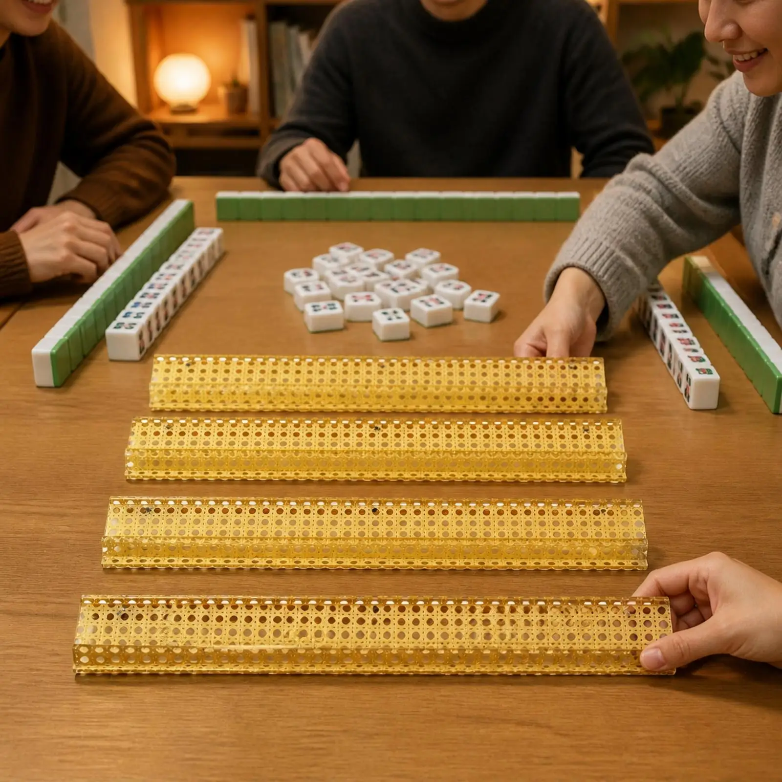 4 Pieces Mahjong Tile Arranging Ruler with Perforated Pattern Decorative U-Channel Mahjong Tile Pusher for Home Gameplay