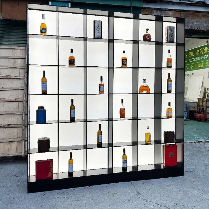 Stainless Steel Display Cabinet Of Tobacco And Wine Business, Glass Door Luminous Display Cabinet Of Foreign Wine And Wine Club