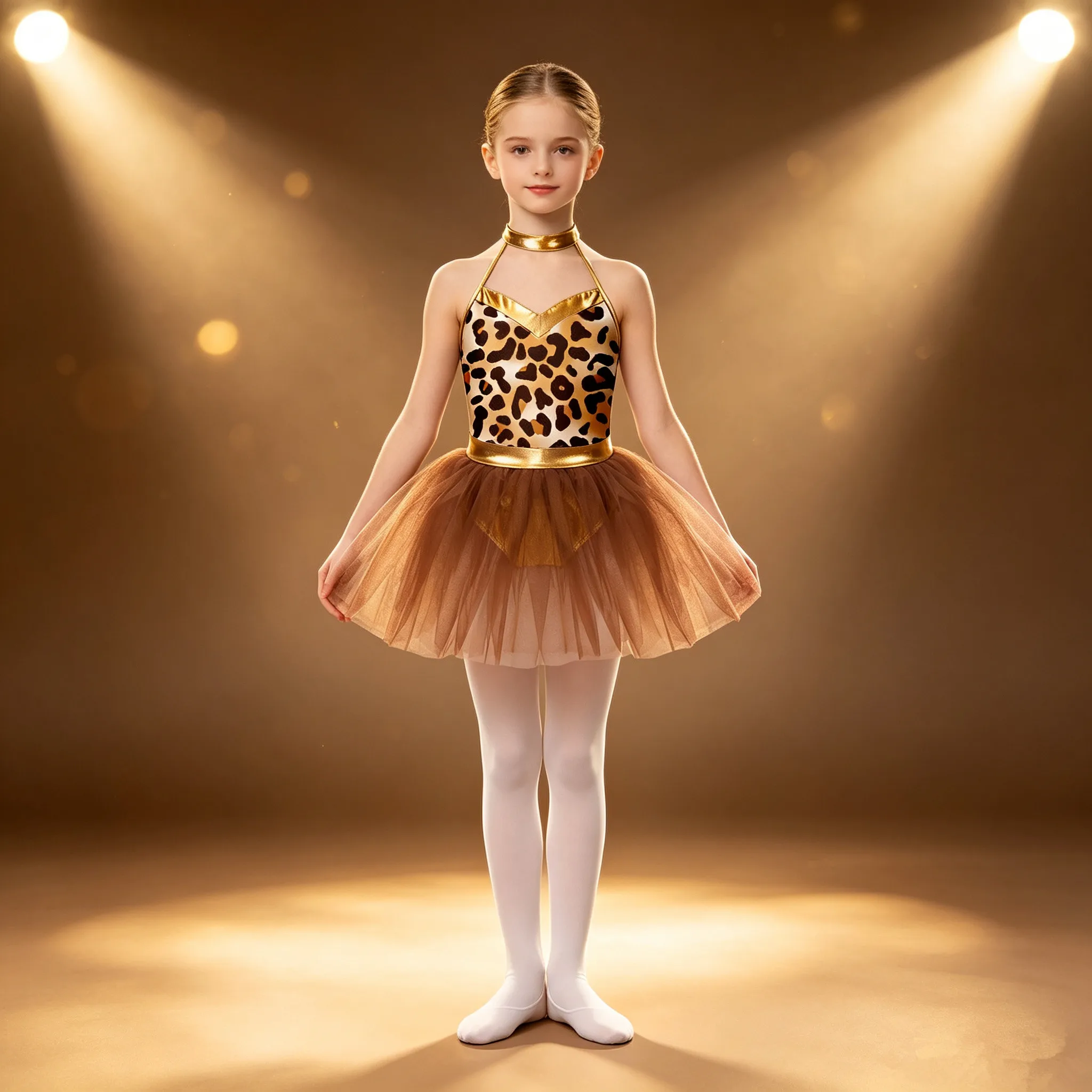 Kids Girls Shiny Metallic Splice Ballet Dancewear Animal Print Leopard Ballet Tutu Dress Competition Dance Performance Costume
