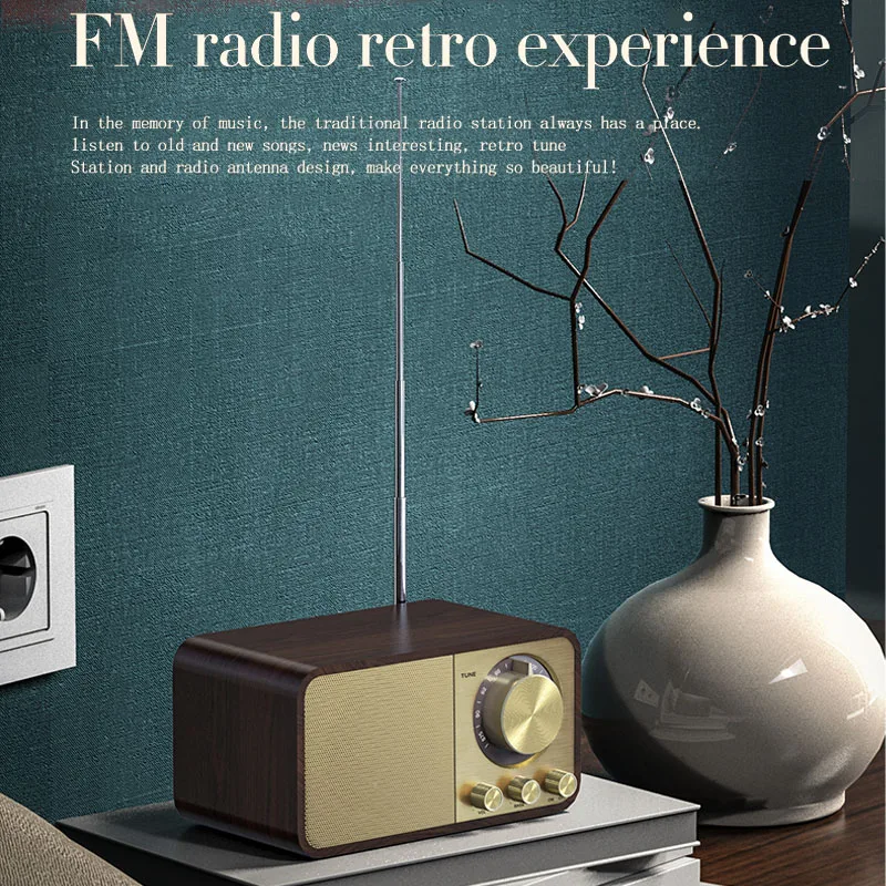 راديو FM لاسلكي محمول ، خشب الجوز العتيق ، مكبر صوت بلوتوث ، مكبرات صوت ، جهاز استقبال لاسلكي ، بطاقة TF ، USB ، جهير ثقيل ، ريترو