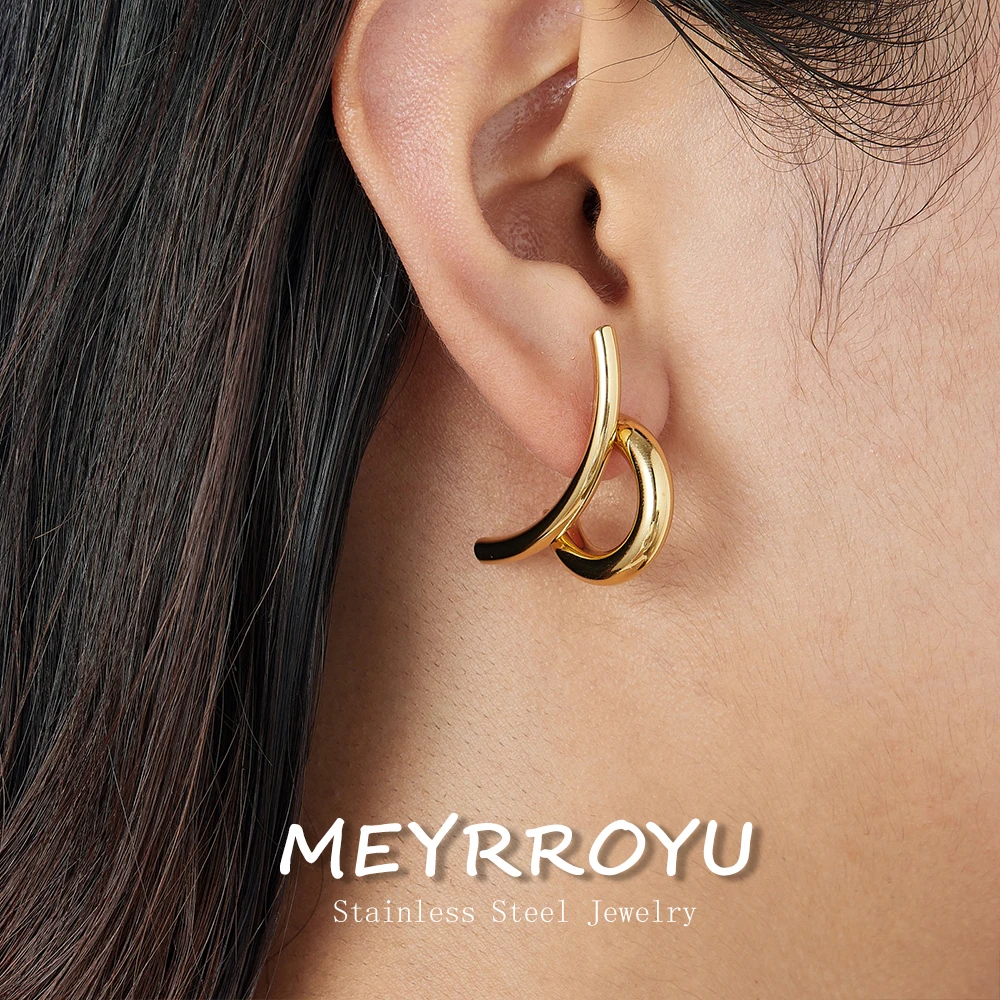 MEYRROYU 316L Stainless Steel 18K Gold Color Plated U-Shape Stud Earrings Lady Geometric Layered Multi-Bar Design Jewelry Gifts