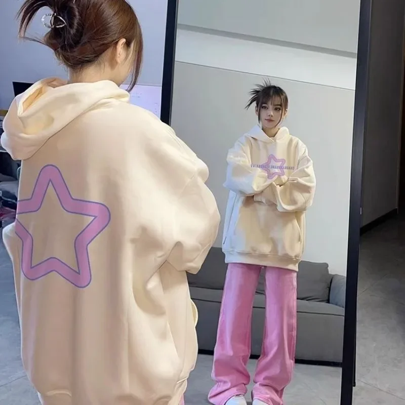 Sudaderas con capucha de Hip Hop para mujer, ropa de calle Retro americana holgada multicolor para primavera, ropa para parejas adolescentes Y2k con bolsillo frontal superior gótico de otoño