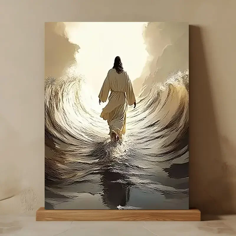 1pc Jesus Walking on Water No Framed Canvas Painting - Greek Letter Beta () Symbol of Christ, Iconic Bible Story Artwork, Spirit