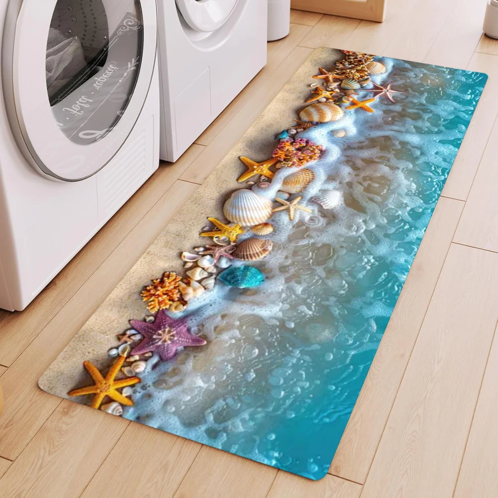Lange Küchenmatte mit Strandmotiv, rutschfest, wasserabsorbierend, Bodenteppich für Heimdekoration, Küstenstil, mehrere Designs