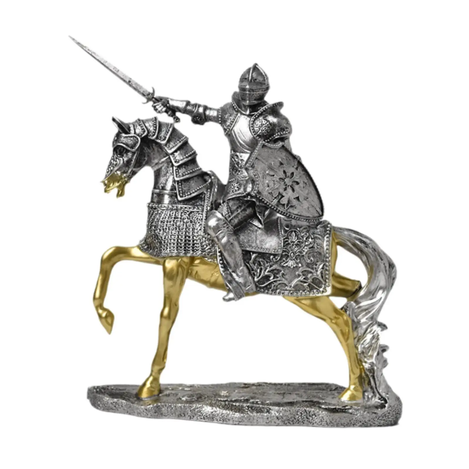 Knight Horse Statue Retro Art Piece Resin Decorative Figurine Tabletop Ornament for Shelf Entryway Bedroom Entrance Living Room