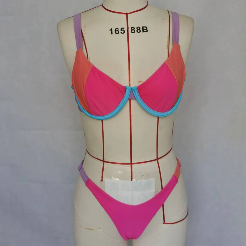 BEACHCICI-Conjunto de bikini de 2 piezas, Top con hebilla y espalda descubierta, cuello en V, Tirantes ajustables, contraste, informal, Sexy, Verano