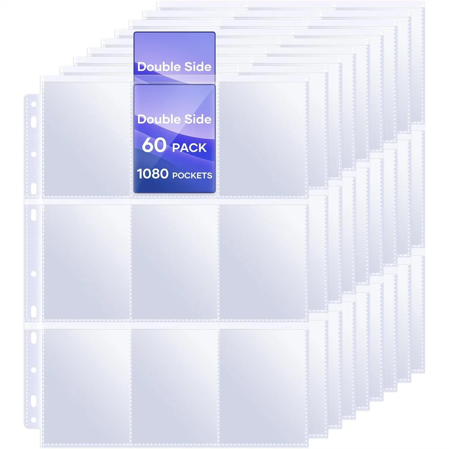 

60 Pack 9 Pocket Sheet Protectors For 3 Ring Binder, 1080 Pockets Double Sided Card Sleeves For Baseball Cards, MTG, TCG Standard Cards