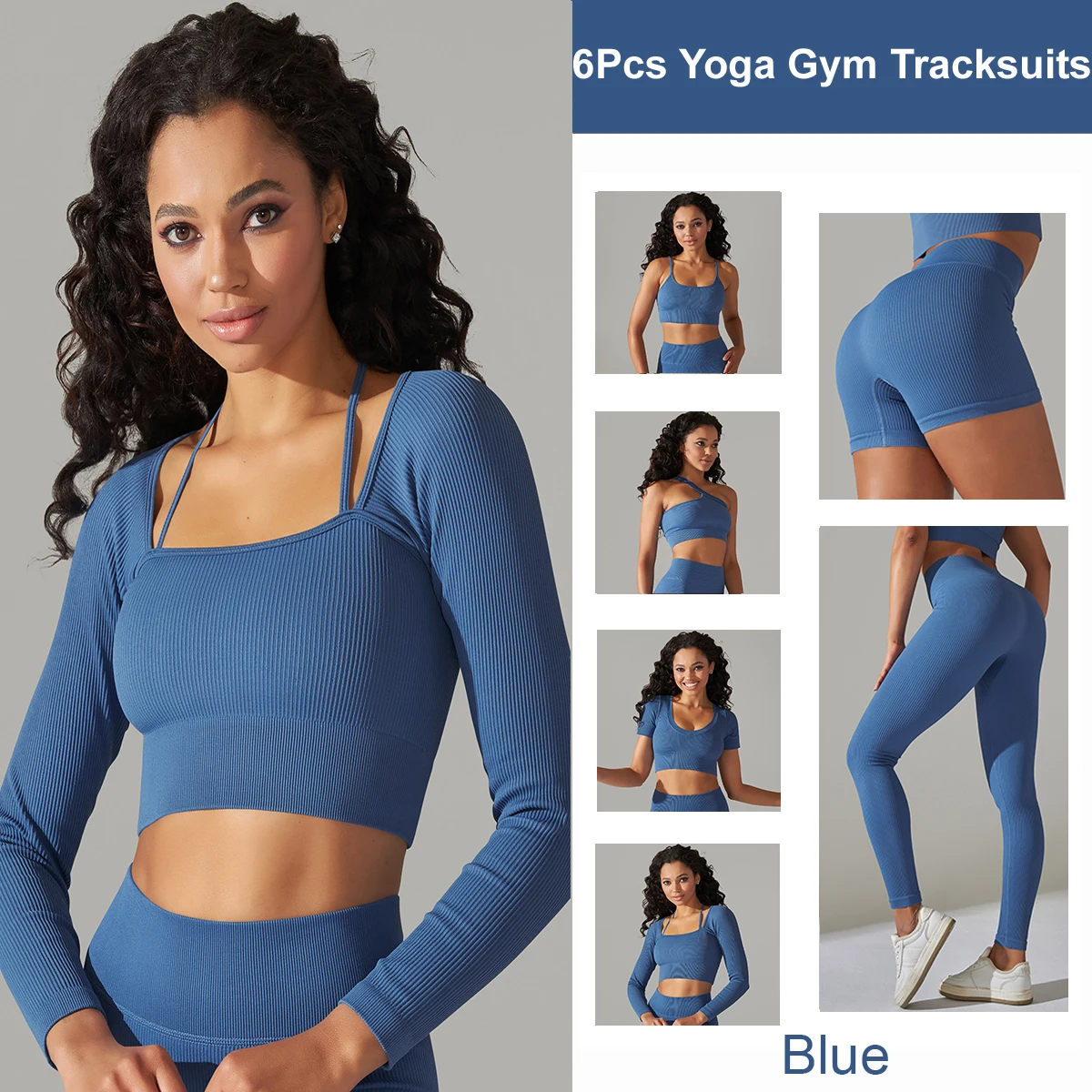 6pcs Workout Outfits for Women Athletic Sets Sport Suits Yoga Gym Fitness Exercise Clothes Jogging Tracksuits