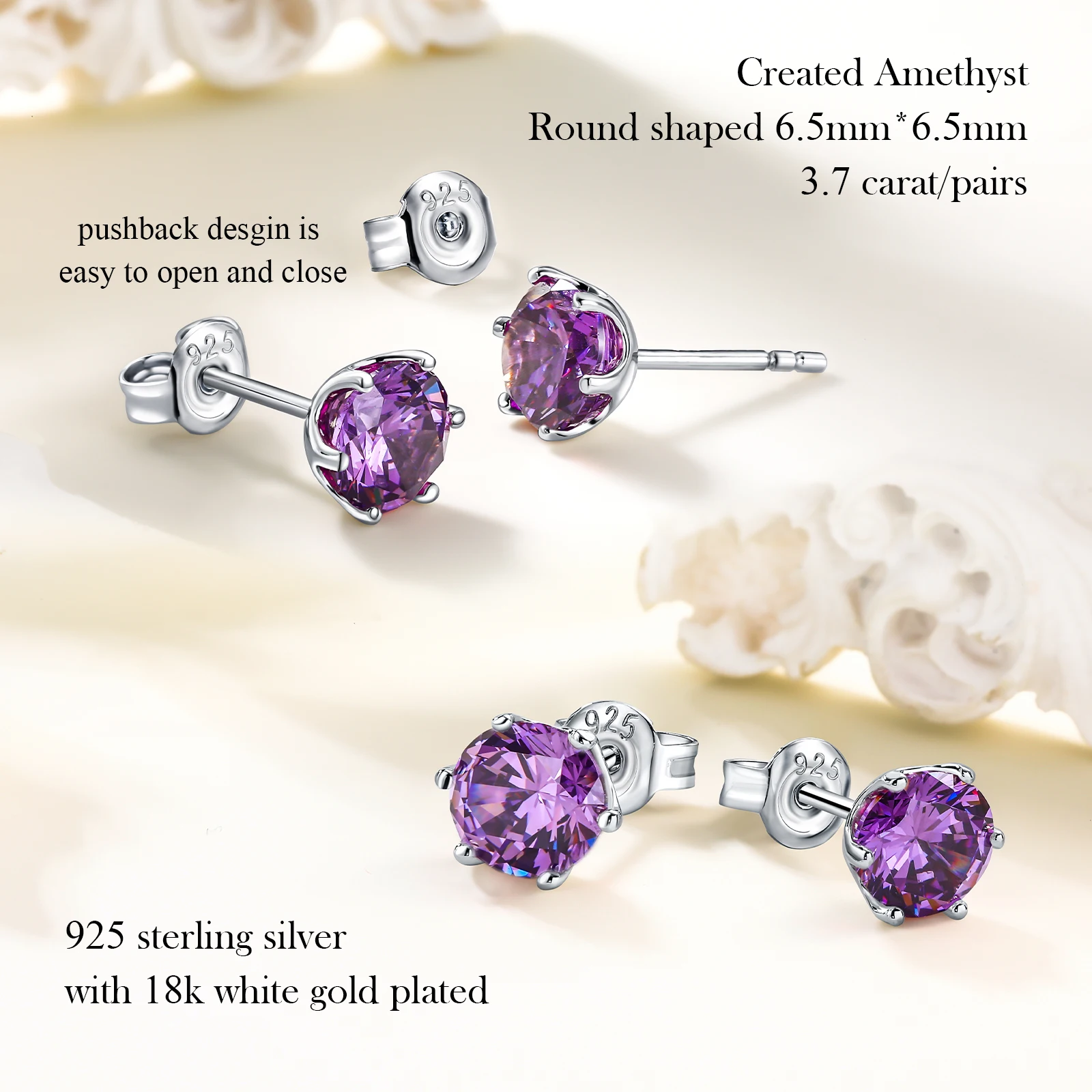 SEASKY 925 Sterling Silver Dainty Square Stud Earrings For Women Girl 6mm Ruby/Sapphire/Emerald Princess Cut Gemstone Jewelry