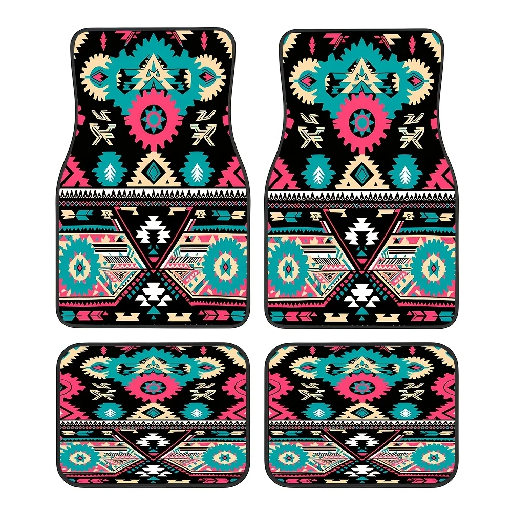 Set Of 4, Featuring A Bohemian Design, Themed Car Floor Mats With Car Prints, Universal Non-Slip Mats Ideal For All Seasons, Pet