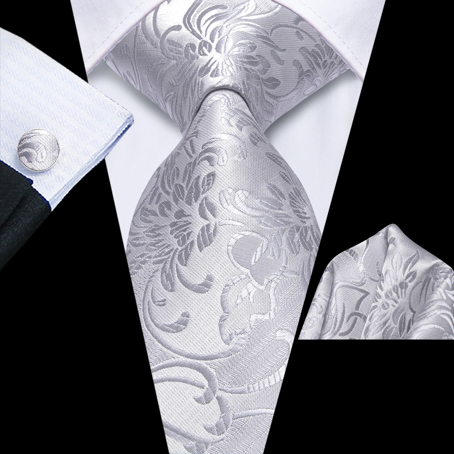 3 шт. мужской галстук серебряный цветочный галстук карманные квадратные запонки комплект свадебный формальный повседневный офисная вечеринка