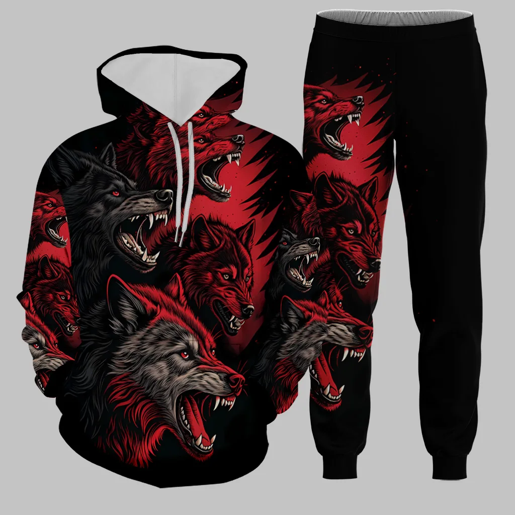 

Fashion 3D Wolf Print Hoodie Set Men's Sports Suit Harajuku Streetwear Autumn And Winter Two-piece Outfit Hip Hop Men's Clothing