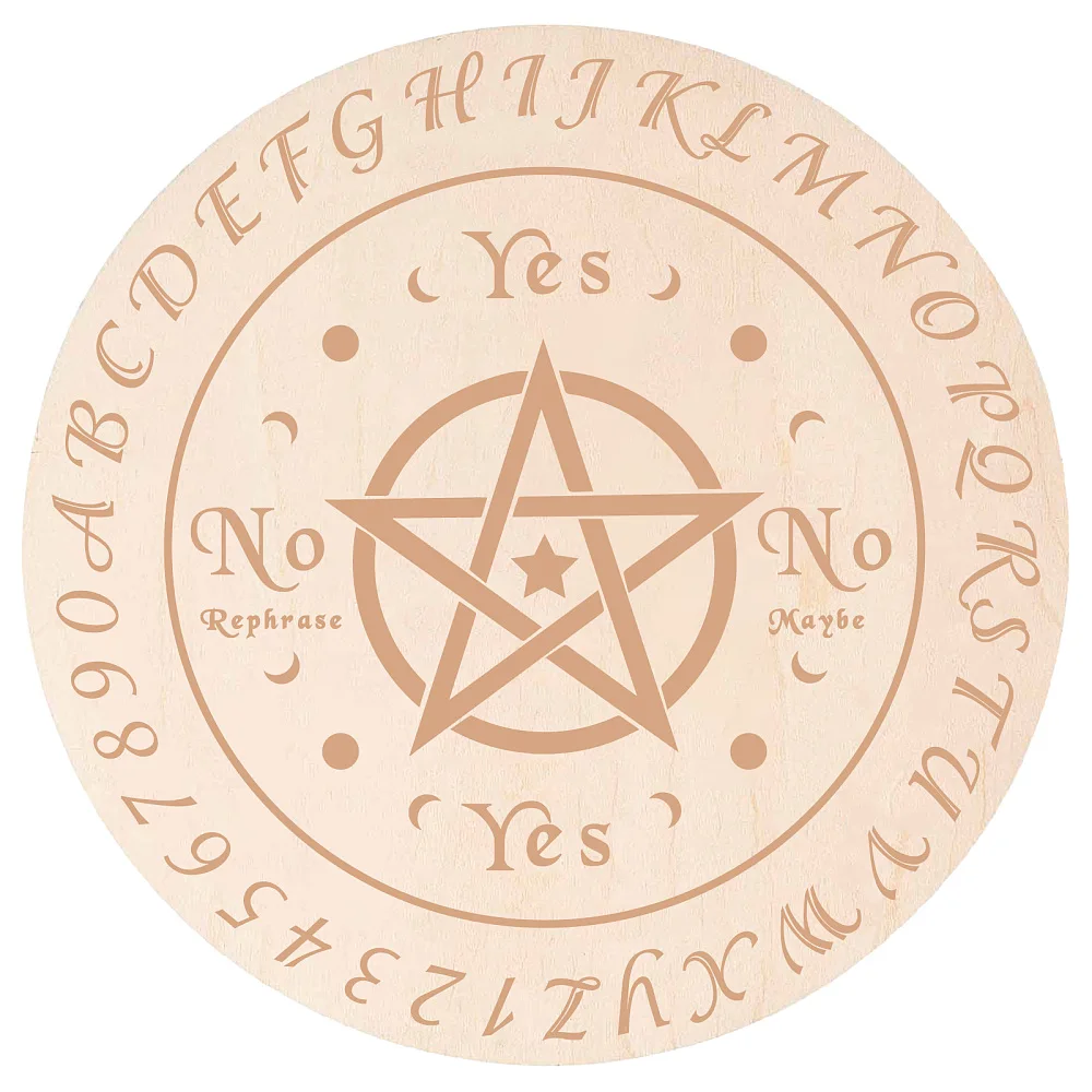 Pendulum Board Wood 9.8 Inch Star Pattern Wooden Divination Metaphysics Message Planchette Board Wood Carving Coaster Flat Round