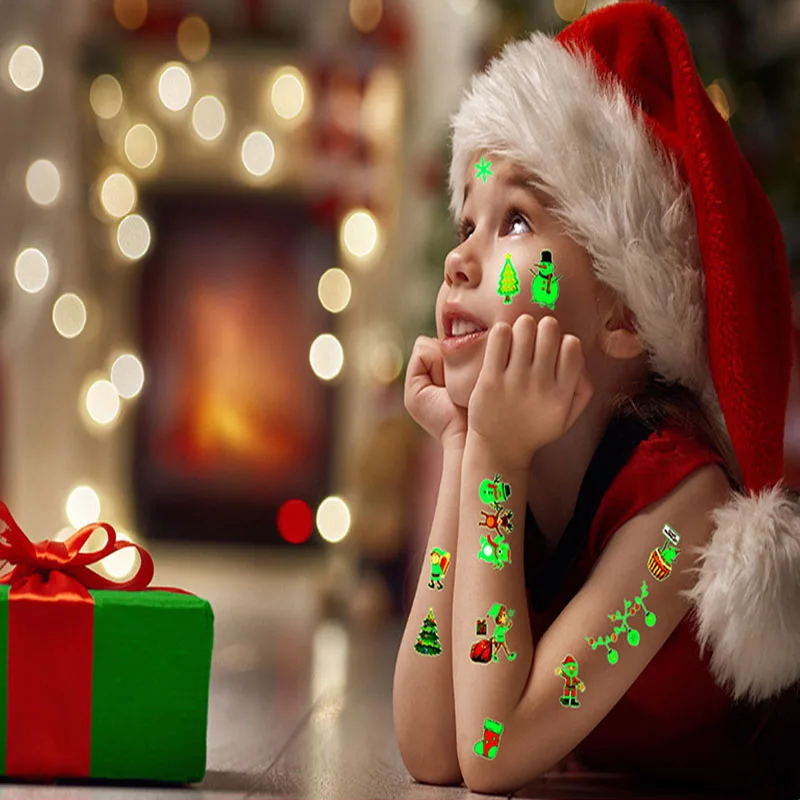 Neue 10PCS Weihnachten Glow In The Dark Tattoo Aufkleber für Kinder Wasserdichte Tattoos für Kinder Mädchen Mini Leuchtende Aufkleber