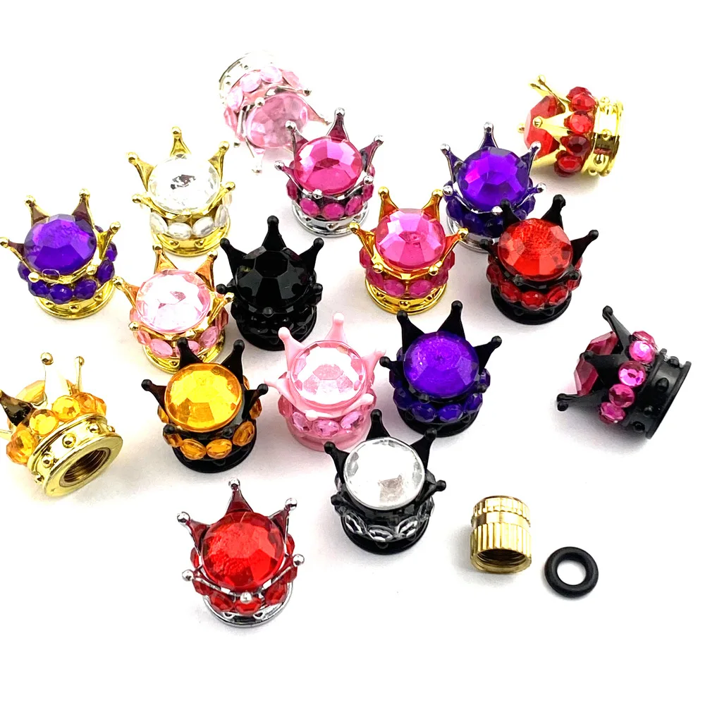 4PCS Wheel Tire Valve Caps Cover Crown Shape Bling Diamond Tyre Stem Dust Valve Caps Truck Car Motorcycle Bicycle Air Cover