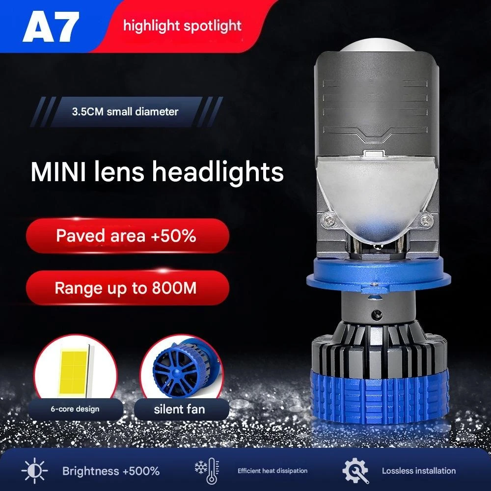 

A7 Bi LED Projector Headlight with Halo Ring 60W High Low Beam All in One H4 Super Bright Car Motorcycle LED Lens Headlamp