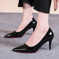 Classic Black Pu Leather High Heel Pumps Women 2025 Autumn Formal Pointed Toe Office Shoes Sexy Plus Size 43 Woman's Dress Shoes