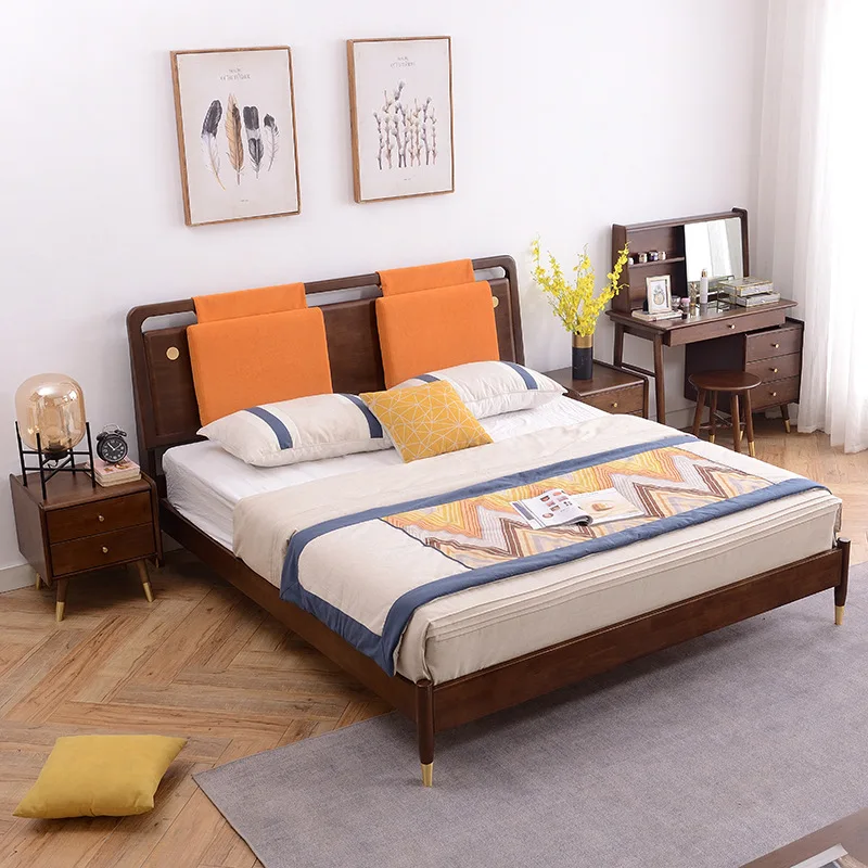 Nordic solid wood bed 1.8m modern simple double bed 1.5m Home bedroom economy removable and washable soft bed