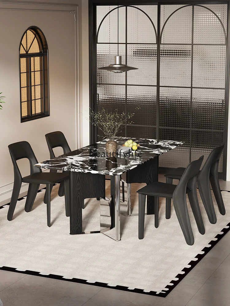 

Imported natural black luxury stone dining table light luxury high-end French marble rectangle