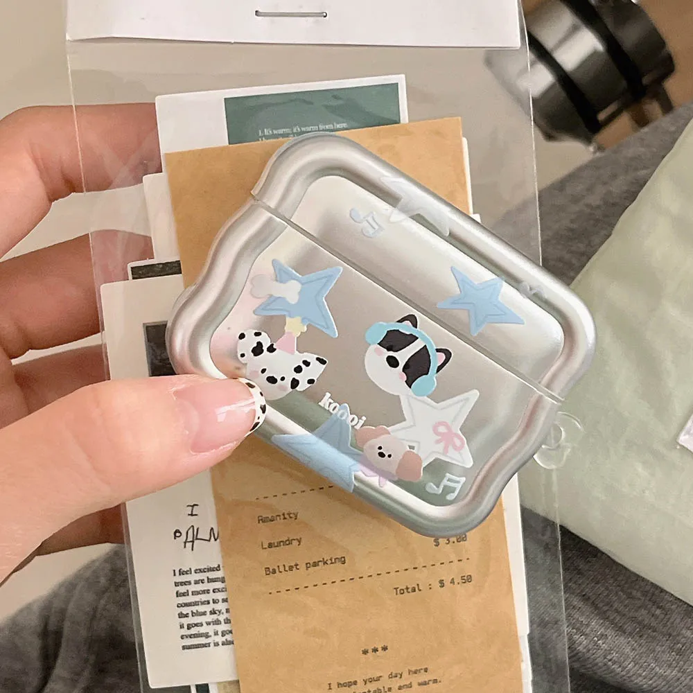 Cute Cartoon Puppy Case For Apple Airpods Pro 2nd Bluetooth Headphone Cover For AirPods 1 2 3 Wave Edge Protective Silvery Case