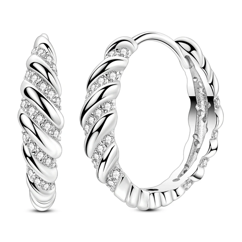 925 Sterling Silver Earrings Women French Gradient Threaded Hoop Earring For Anniversary Wedding Jewelry Gifts