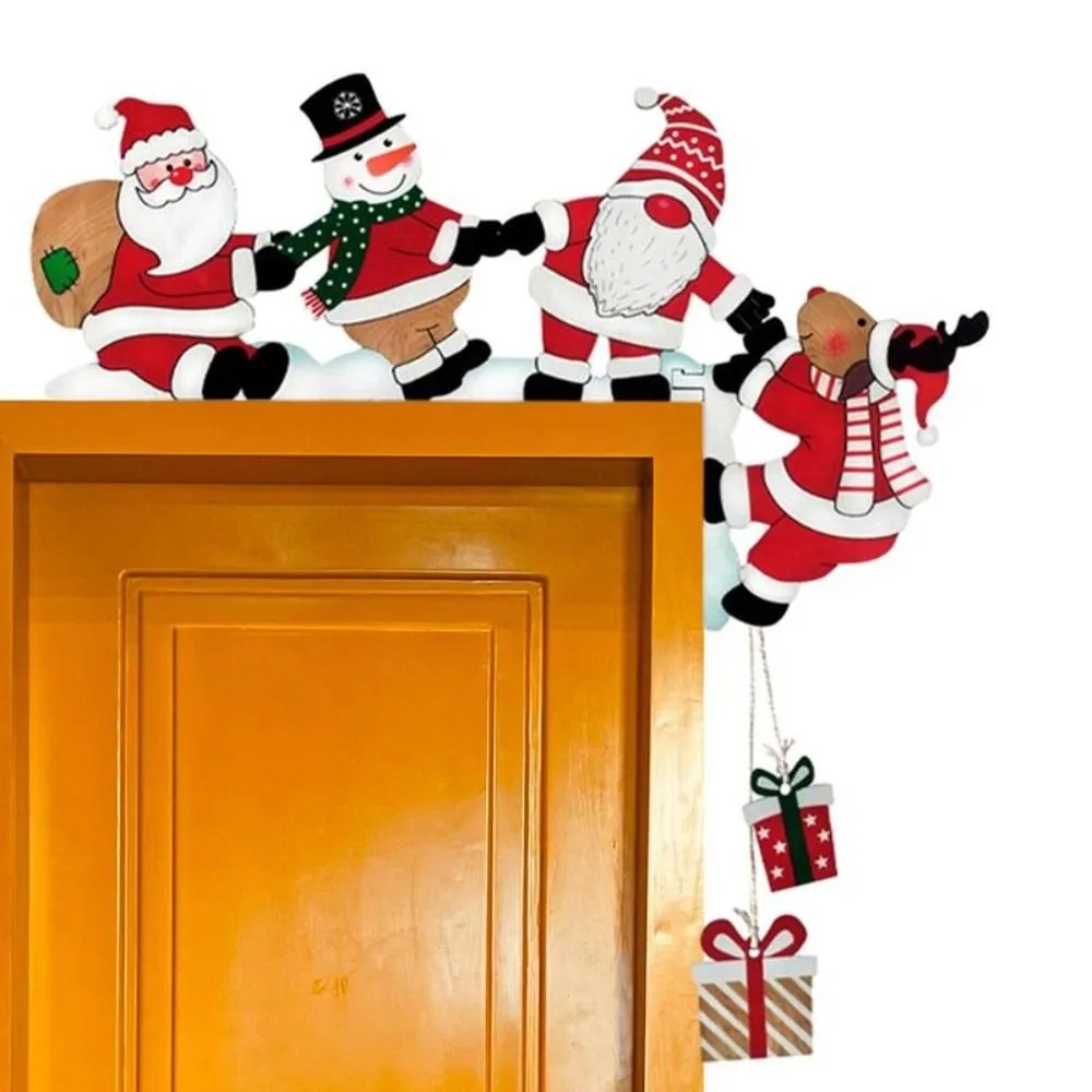 1/2 pcs New Santa Door Corner Decor Christmas Cartoon Door Frame Decor Card Party House Decor Snowman Reindeer Wooden Pendant