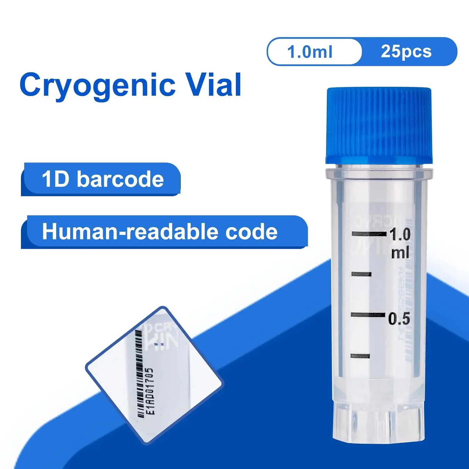 Multi-Coded Cryovials, 1ml Cryotubes,Sample Vials, Sterilisation Tubes with External Thread Polypropylene Vials for Labotory