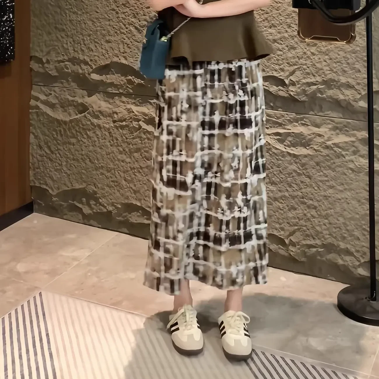 Womens High Waist Printed Pleated Split Midi Skirt Casual Straight Cut For Summer