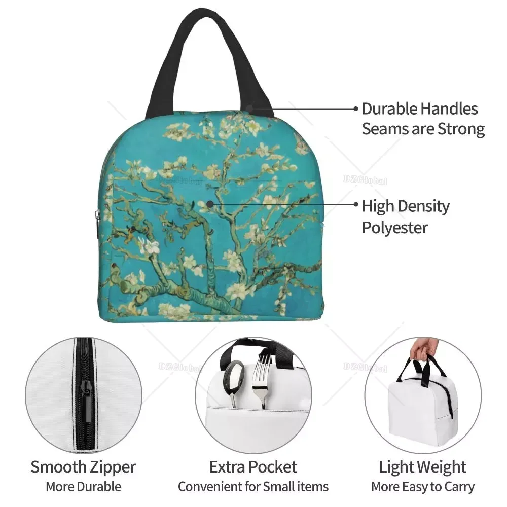 Van Gogh Almond Blossoms Lunch Box Portable Thermal Cooler Food Insulated Starry Night Oil Painting Lunch Bag for Women Kids