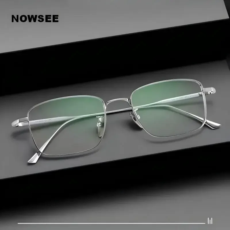 

NOWSEE Повседневная ретро-прямоугольная оправа из чистого титана в деловом стиле с защитой от синего света, дизайнерские компьютерные очки.