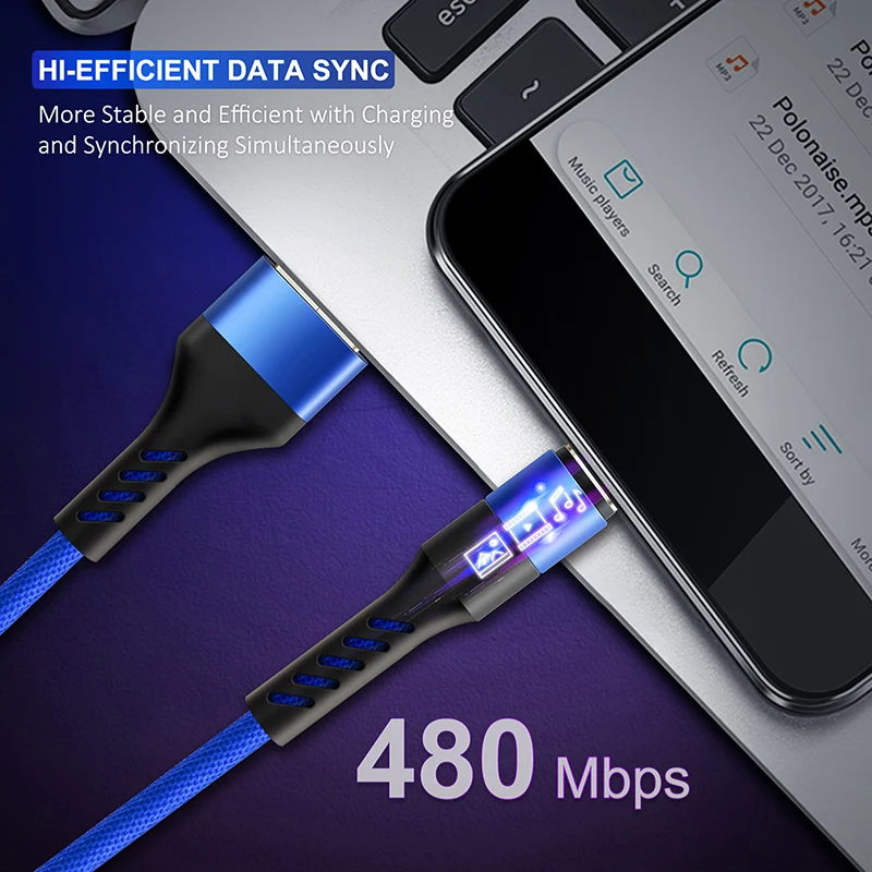 CABLETIME Micro B إلى USB 2.0 A كابل 480 ميجابت في الثانية 2.4A كابل شحن سريع لمزامنة البيانات من النايلون للهواتف الذكية والكمبيوتر المحمول
