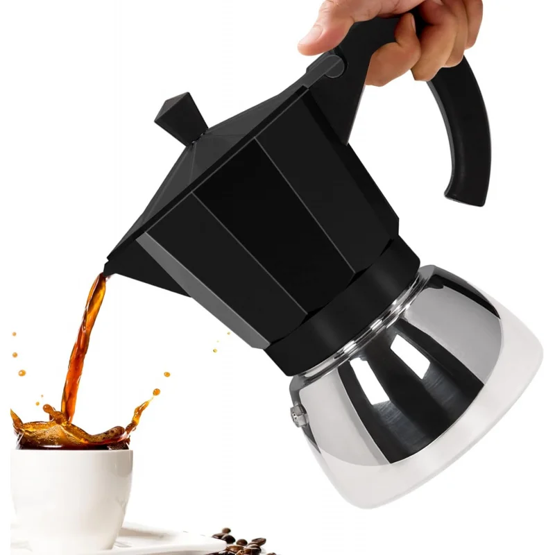 

Household 6-pup 300ml stainless steel Mocha pot Italian coffee machine suitable for gas sensing filter silver