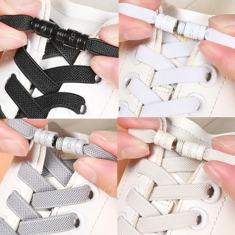 8mm No Tie Shoe Laces Button locking Without Ties Elastic Laces Sneaker Widened Flat Shoelace for Shoes image 5
