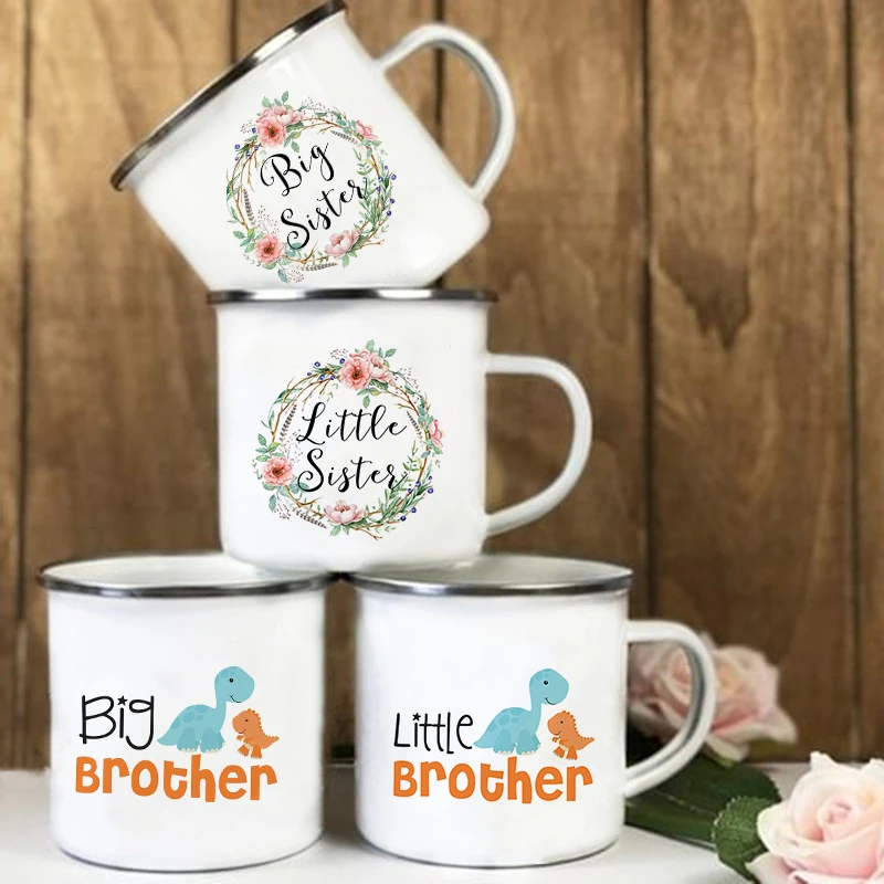 Big Brother Little Sister Printed Vintage Creative Glass Coffee Water Mugs Drink Breakfast Milk Cup Handle Drinkware Kids Gifts