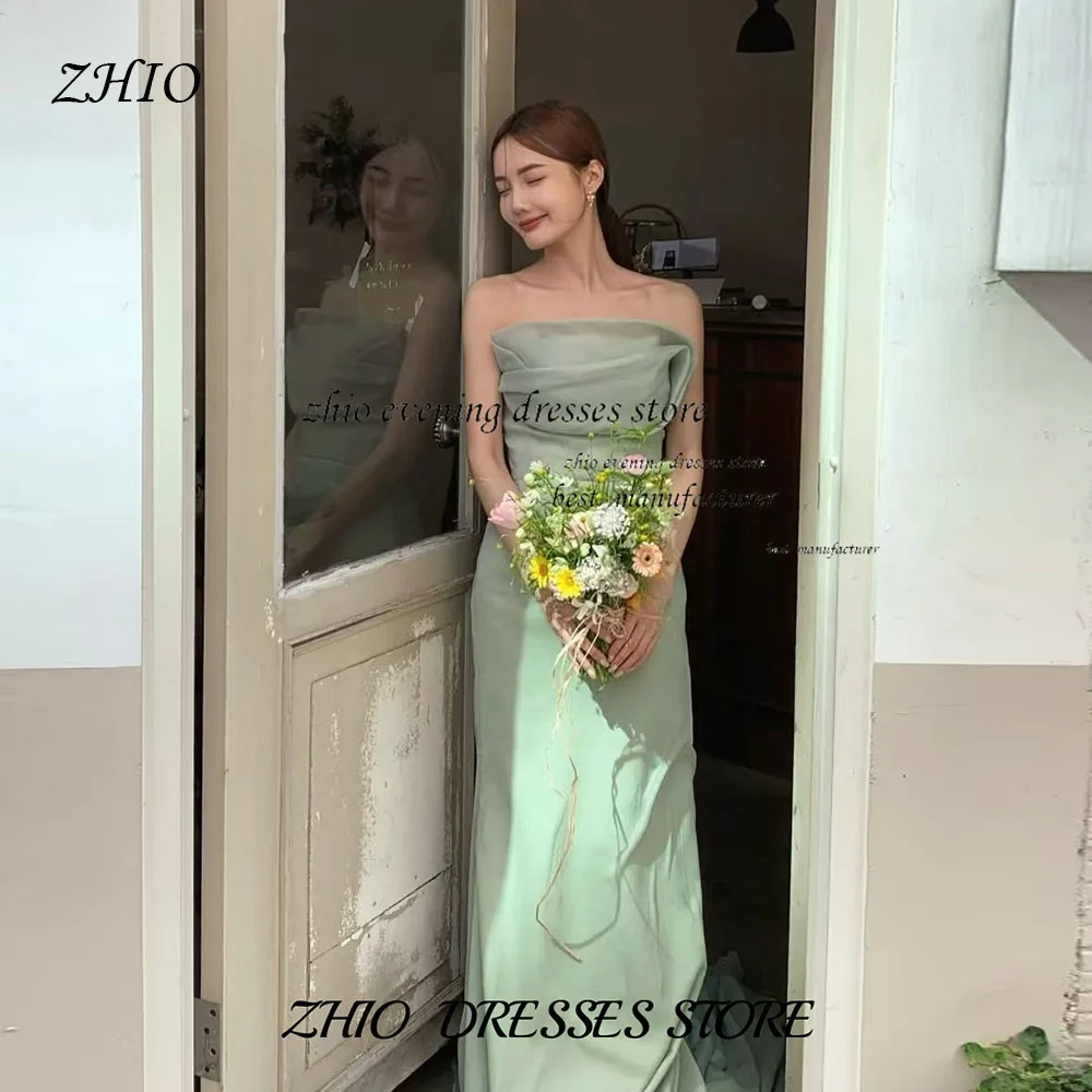 ZHIO Elegant Mint Green Strapless Evening Dress Sleeveless Maxi Gown With Ruched Design Formal Party Prom Outfit Customizable
