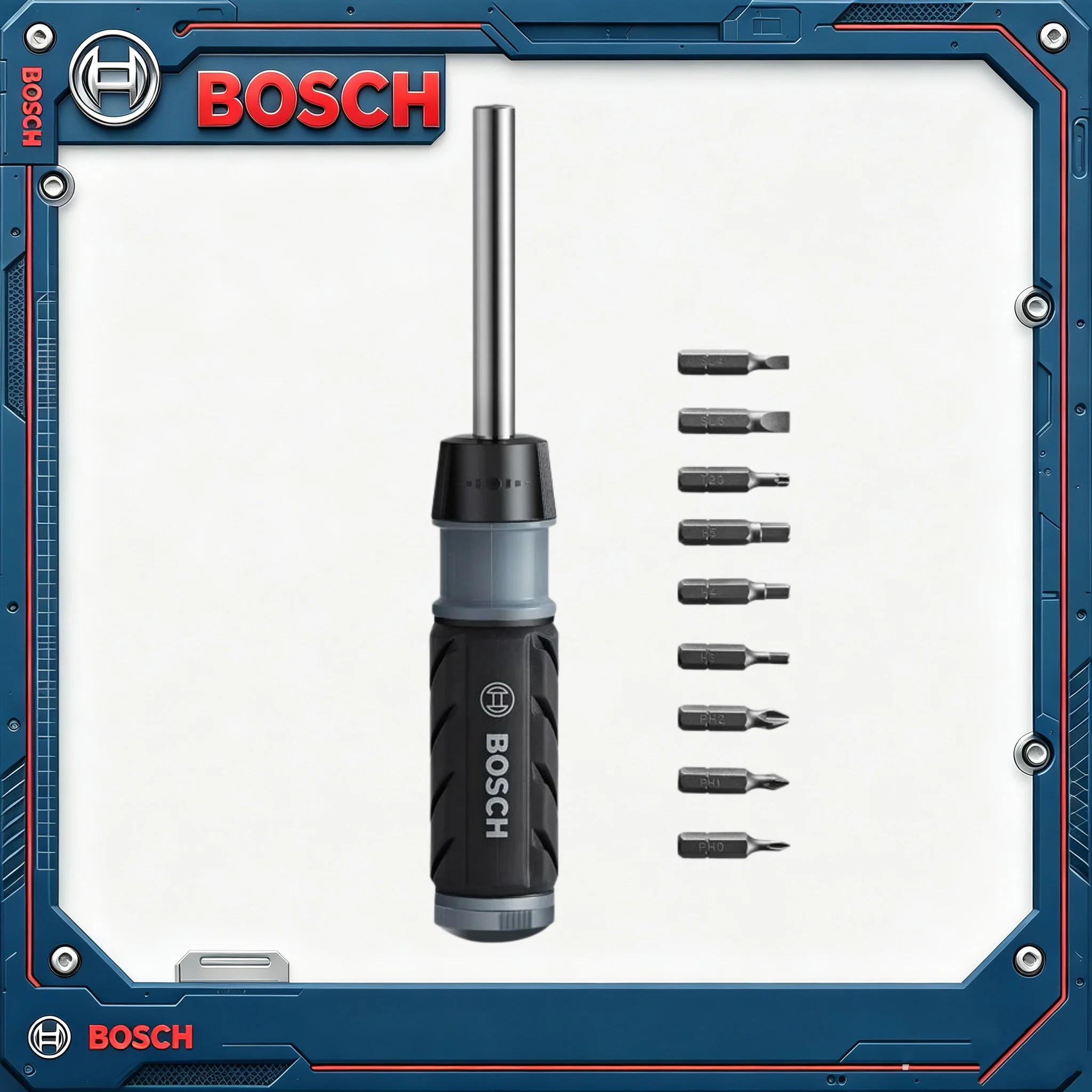 BOSCH 2607017653 Ratchet One Hand Integrated Screwdriver Set Multipurpose With Nine Screwdriver Head Hand Tool
