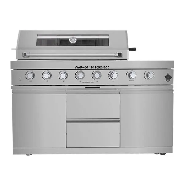 

304 Stainless Steel 6 Burner BBQ Grill with Single Side Oven