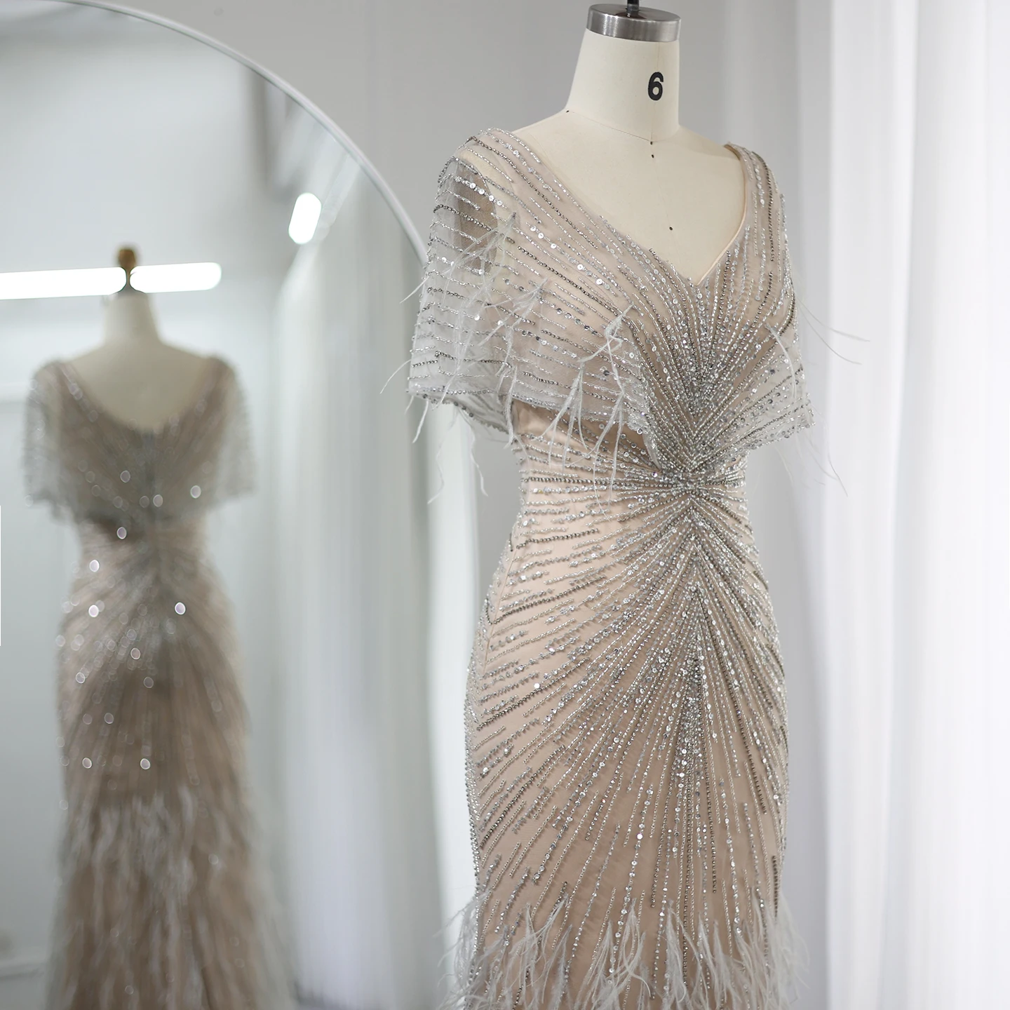 Sharon disse luxo dubai penas cáqui sereia vestidos de noite 2025 para mulher vestidos de festa de casamento mangas capa ss210 personalizado