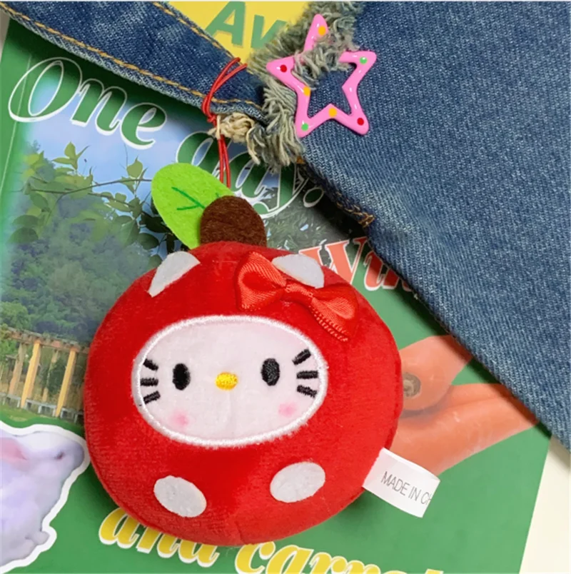 Kawaii Sanrio Plushie Toy Anime Apple Head Hello Kitty Bag Pendant Kt Cat Limited Plush Toys Keychain Birthday Gift for Girls