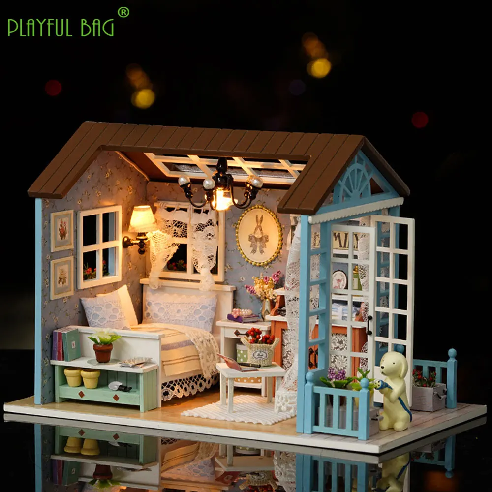 DIY 木製ミニチュアドールハウスキット組み立てる 3D パズル手組み立てモデル木造住宅ルームクラフト子供のギフトのおもちゃ HG377