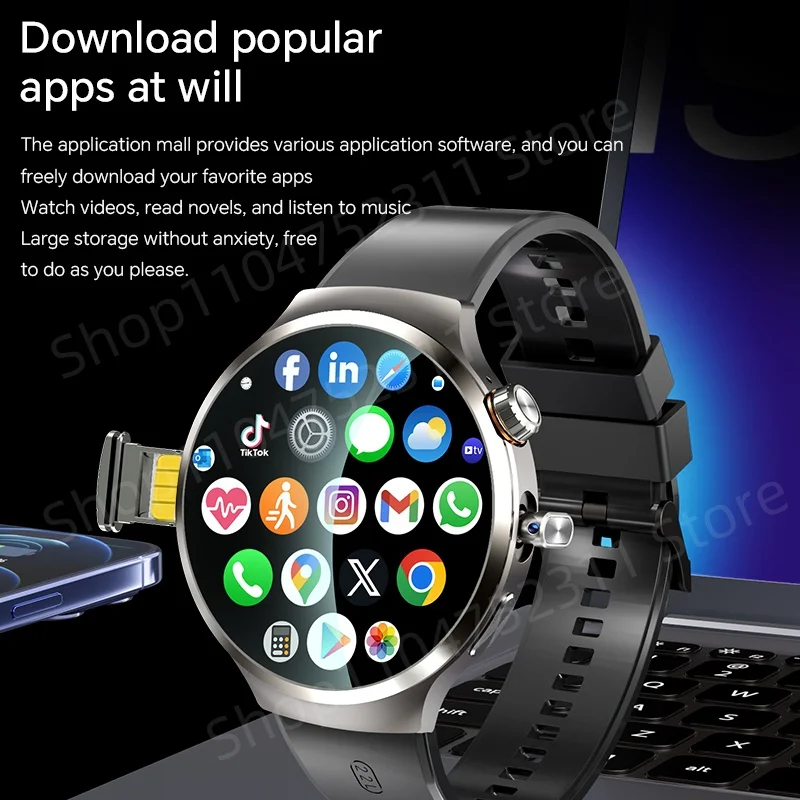 Smartwatch avec grand écran Amoled 1,98 pouces 210 °   Caméra rotative GPS Position surveillance de la santé Android 13.0 montre intelligente hommes