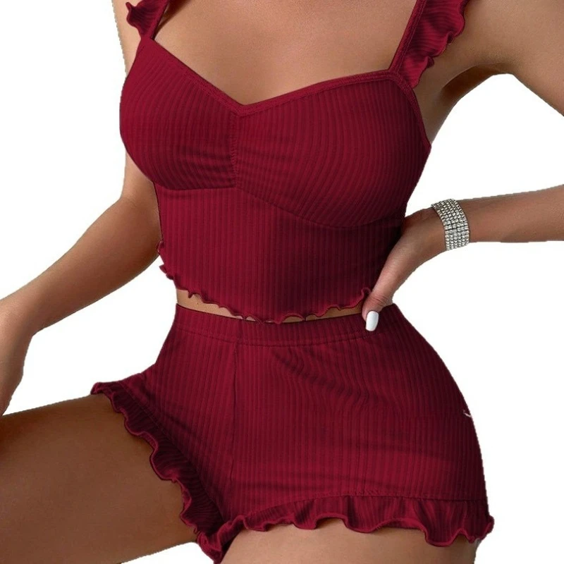 Foreign Trade Hot-selling Sexy Suspender Pajamas 2026 New European and American Women Xiaofei Sleeves Loungewear Two-piece Set