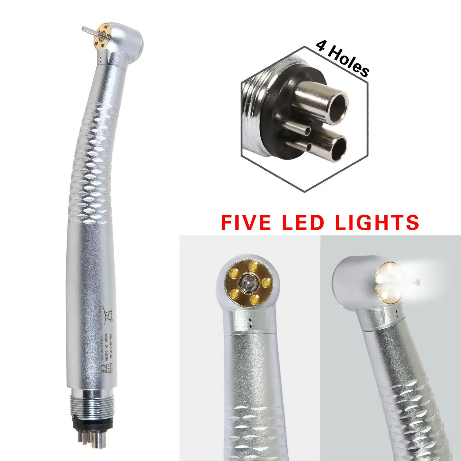 

Dental Fiber Optic LED Light E-generator High Speed Handpiece 5 Bulbs Lights 4 Hole Fiber Optic Push Button Turbine Fit Nsk Kavo