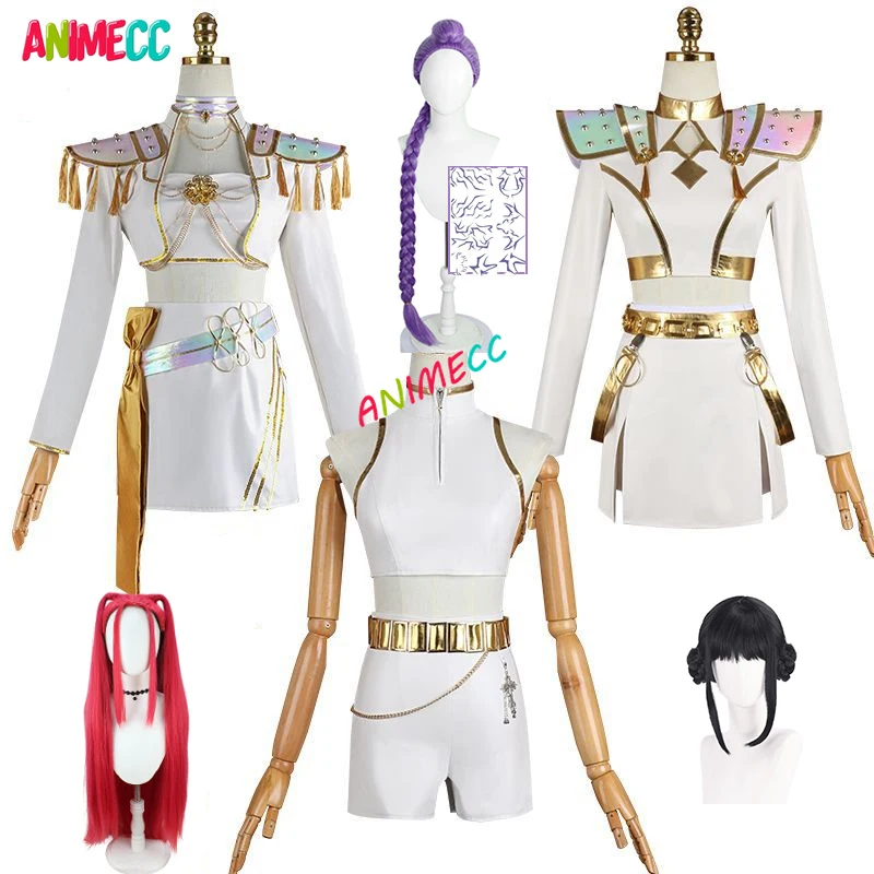 

ANIMECC В НАЛИЧИИ Huntrix Mira Zoey Rumi Косплей Костюм Аниме K Pop Охотники на демонов Косплей Белый Золотой Костюм на Хэллоуин для женщин