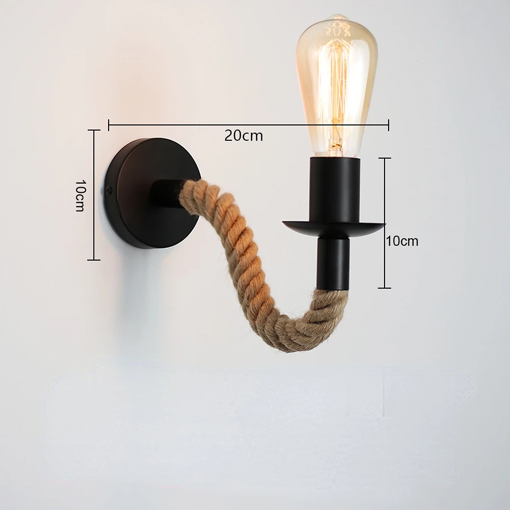 Wall Lamp Retro American Retro Living Room Decorative Lamp Bedroom Bedside Stairs Aisle Bar Restaurant Hemp Rope Wall Lamp