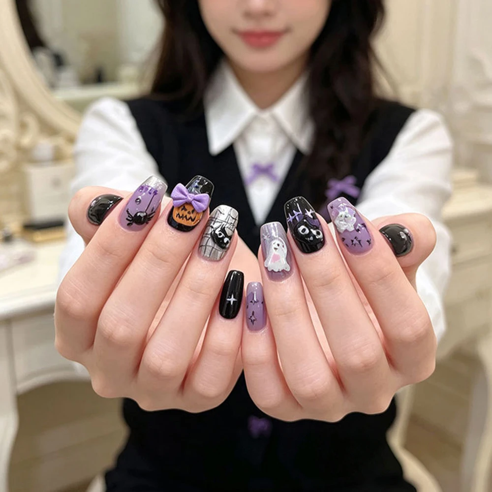 50 Stück/Beutel Niedliche Eis-transparente Geisterherz-Hut-Nagelsteine 3D Halloween Schwarze Katze Krabben-Nagelanhänger Harz-Flatback-Nageldekorationen – Detail 5