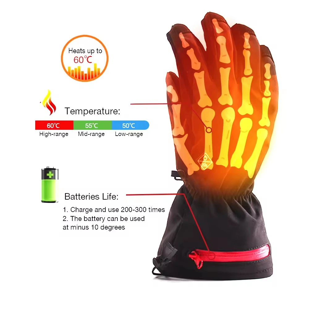 2026 Custom Electric Heated Gloves Winter Warm Waterproof Rechargeable Heating Thermal Gloves for Snowmobile Heated Gloves Mens