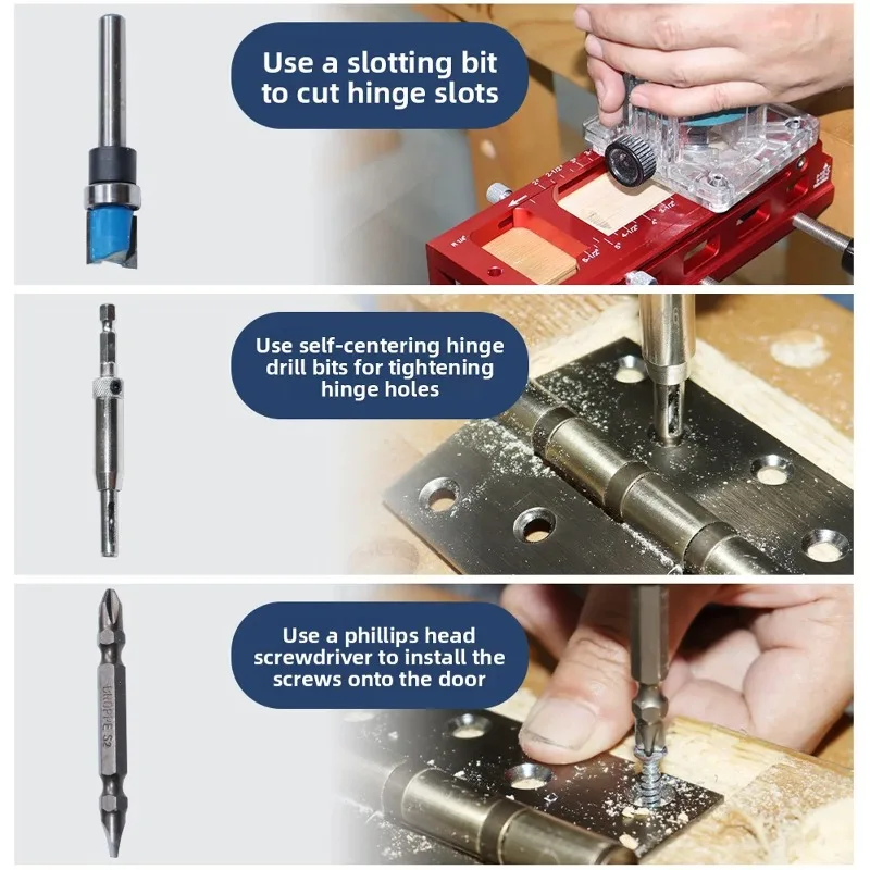 

Шаблон для дверных петель из алюминиевого сплава, регулируемый кондуктор для фрезерования петель 2.5-5 дюймов, набор шаблонов для фрезерования дверных петель