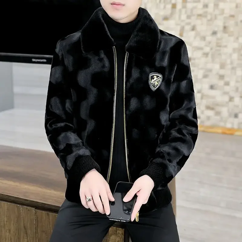 

High-End Mink Fur Slim Jacket Winter New Men Faux Fur Coat Young and Middle-Aged Fashion Casual Large Size Short Outwear